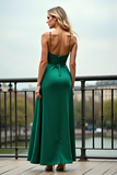 A Line Dark Green Spaghetti Straps Satin Prom Dress