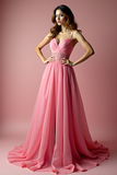 Pink A Line Spaghetti Straps Organza Prom Dress