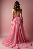 Pink A Line Spaghetti Straps Organza Prom Dress