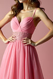 Pink A Line Spaghetti Straps Organza Prom Dress