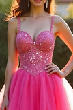 A Line Fuchsia Sweetheart Organza Lace Prom Dress