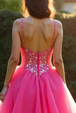 A Line Fuchsia Sweetheart Organza Lace Prom Dress