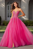 Glitter A Line Fuchsia Sweetheart Prom Dress