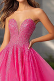 Glitter A Line Fuchsia Sweetheart Prom Dress