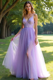 Lilac A Line Spaghetti Straps Organza Prom Dress