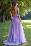 Lilac A Line Spaghetti Straps Organza Prom Dress