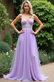 A Line Lilac Spaghetti Straps Organza Prom Dress