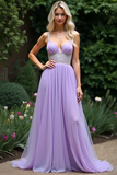 A Line Lilac Spaghetti Straps Organza Prom Dress