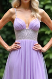 A Line Lilac Spaghetti Straps Organza Prom Dress