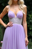 A Line Lilac Spaghetti Straps Organza Prom Dress