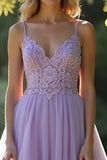 A Line Lilac Spaghetti Straps Organza Lace Prom Dress