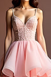 Organza Tiered A Line Beaded Sweetheart Pink Prom Dress