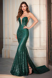 Dark Green Mermaid Sweetheart Sequins Prom Dress