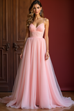 Graceful A Line Organza Pink V Neck Prom Dress