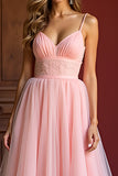 Graceful A Line Organza Pink V Neck Prom Dress