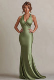 Green Halter Mermaid Long Formal Dress