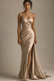 Champagne Sweetheart Long Formal Dress With Slit