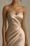 Champagne Sweetheart Long Formal Dress With Slit