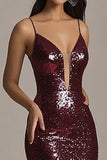 Sparkly Burgundy Mermaid Long Formal Dress