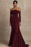 Off The Shoulder Burgundy Mermaid Long Formal Dress