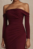 Off The Shoulder Burgundy Mermaid Long Formal Dress