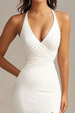 White Mermaid V-Neck Long Formal Dress With Slit