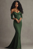 Green Off The Shoulder Mermaid Long Formal Dress