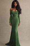 Green Mermaid Off The Shoulder Long Sleeves Formal Dress