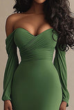 Green Mermaid Off The Shoulder Long Sleeves Formal Dress