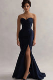 Blue Mermaid Long Formal Dress With Slit