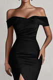 Off The Shoulder Mermaid Long Black Tie Dress With Slit