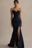 Blue Sweetheart Mermaid Long Formal Dress With Slit