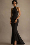 Halter Mermaid Long Black Tie Dress