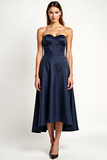 Blue A Line Satin Tea-Length Formal Dress