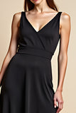 V-Neck Satin Long Black Tie Dress