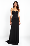 Strapless Satin Long Black Tie Dress With Slit