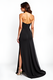 Strapless Satin Long Black Tie Dress With Slit