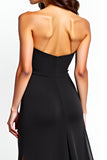 Strapless Satin Long Black Tie Dress With Slit