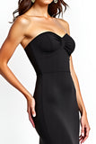 Strapless Satin Long Black Tie Dress With Slit