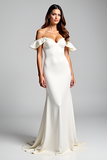 Off The Shoulder White Sheath Long Formal Dress