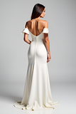 Off The Shoulder White Sheath Long Formal Dress