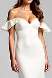 Off The Shoulder White Sheath Long Formal Dress