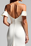 Off The Shoulder White Sheath Long Formal Dress