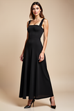 A Line  Satin Long Black Tie Dress