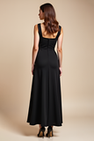 A Line  Satin Long Black Tie Dress