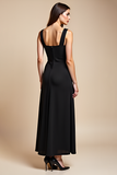 A Line  Satin Long Black Tie Dress