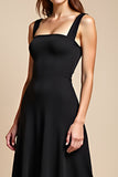 A Line  Satin Long Black Tie Dress