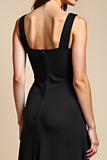 A Line  Satin Long Black Tie Dress