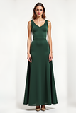 V-Neck Green Sheath Long Wedding Guest Dress