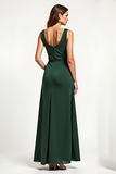 V-Neck Green Sheath Long Wedding Guest Dress